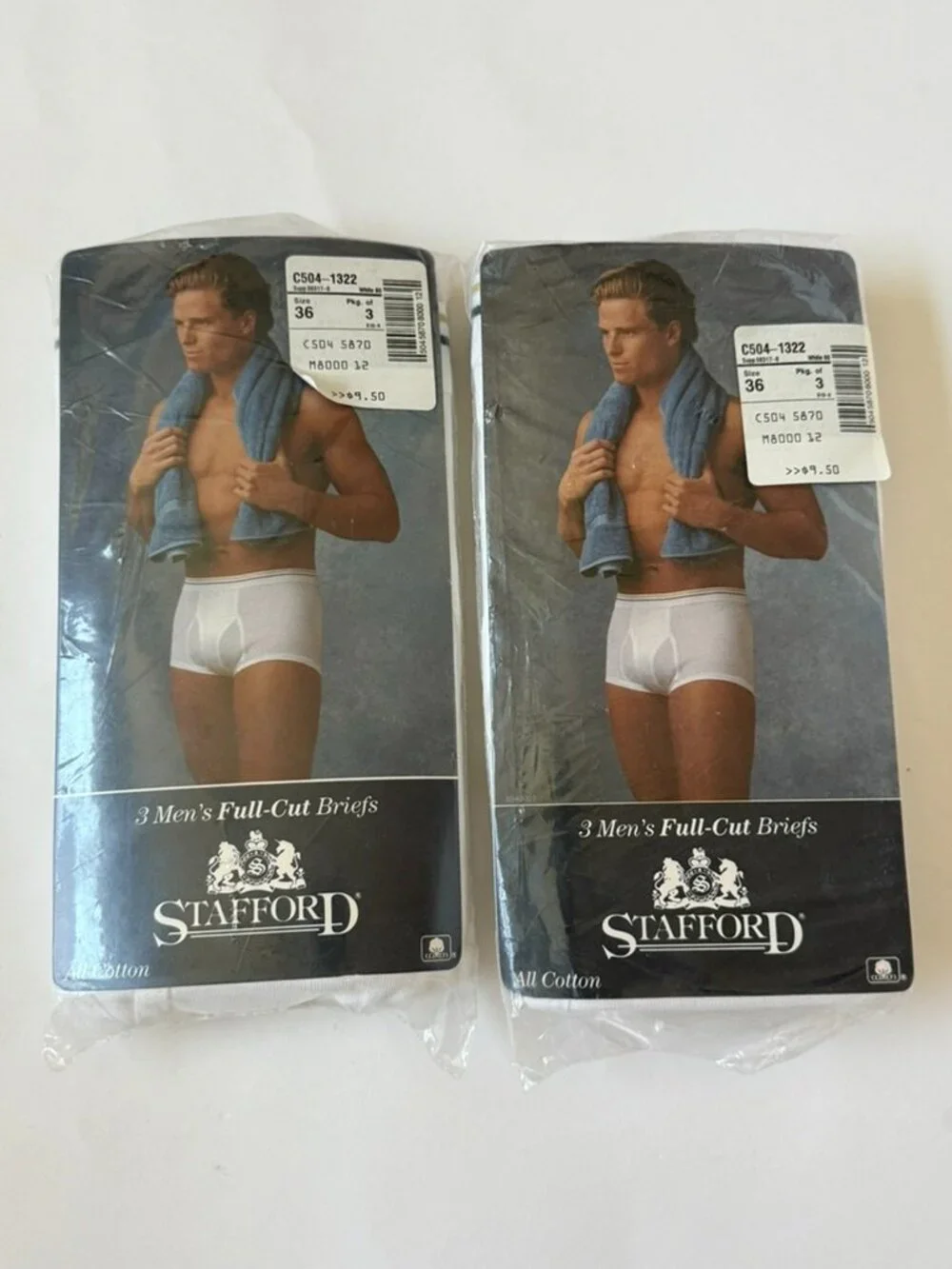 Stafford Mens L 36 Vintage Full Cut Briefs 2 Pkg White Underwear NEW NOS Striped